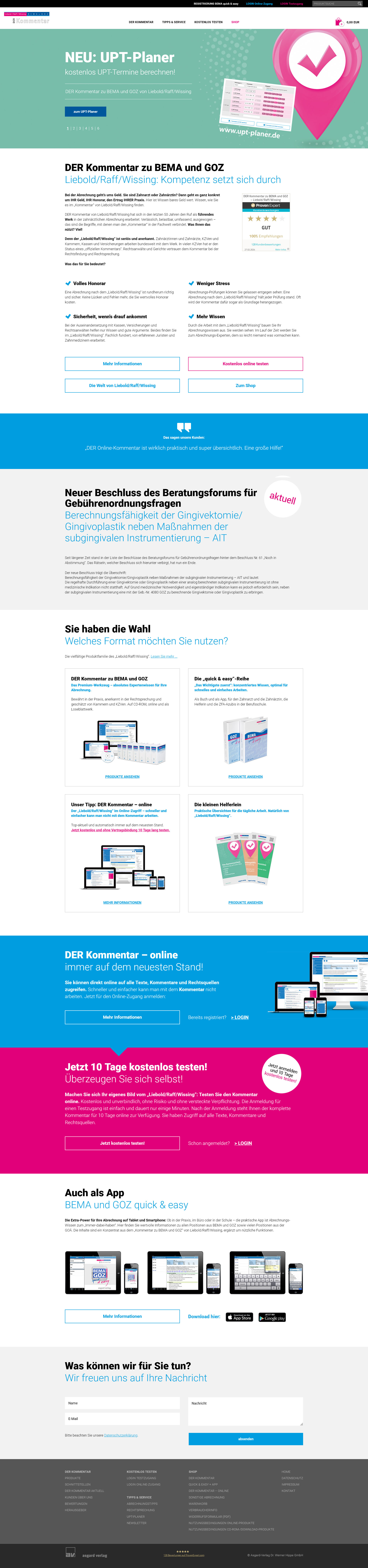 Webdesign Screenshot: Produkt-Website „DER Kommentar zu BEMA und GOZ“