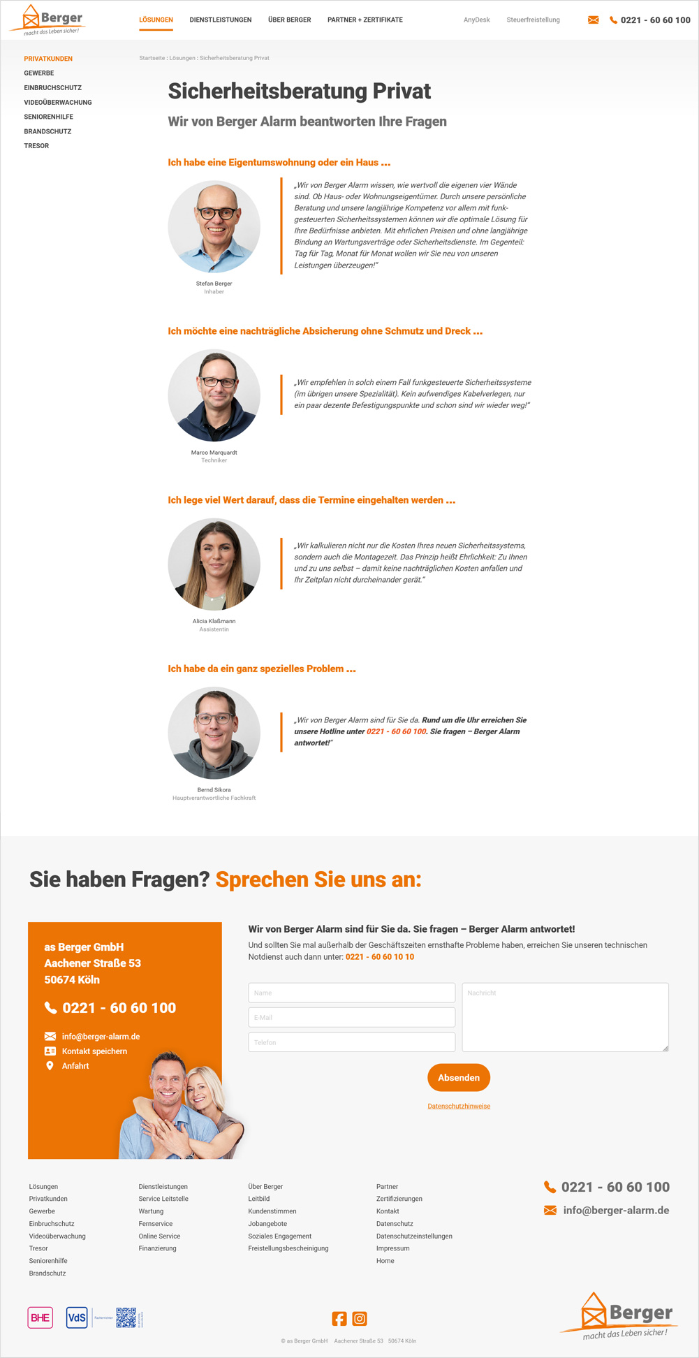 Websdesign für Dienstleister im Bereich der Sicherheitstechnik im Raum Köln