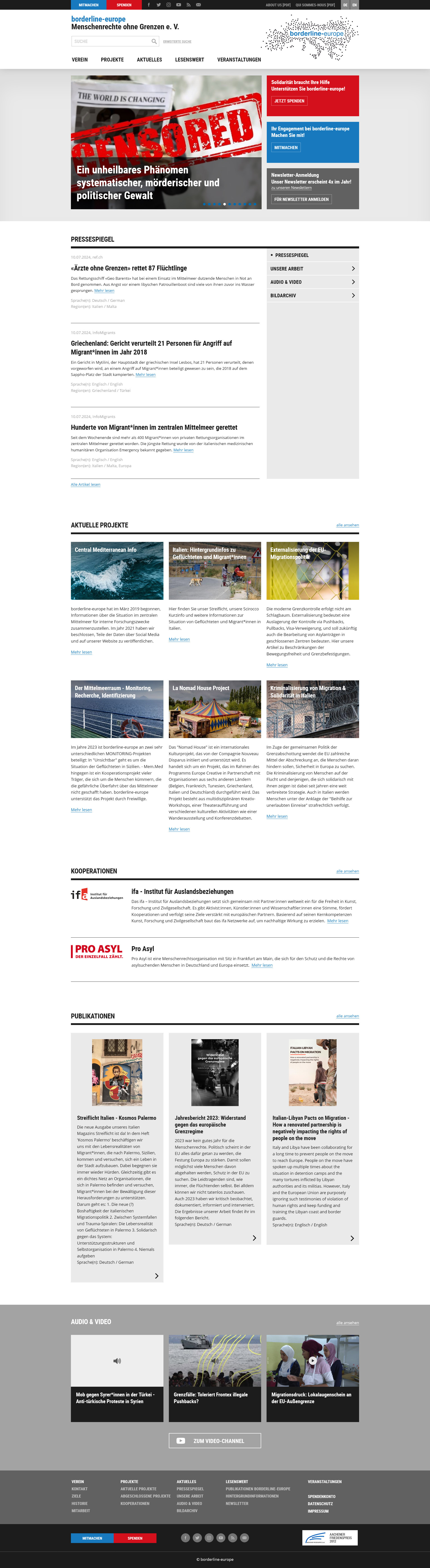 Webdesign Screenshot: borderline-europe – Menschenrechte ohne <span style=