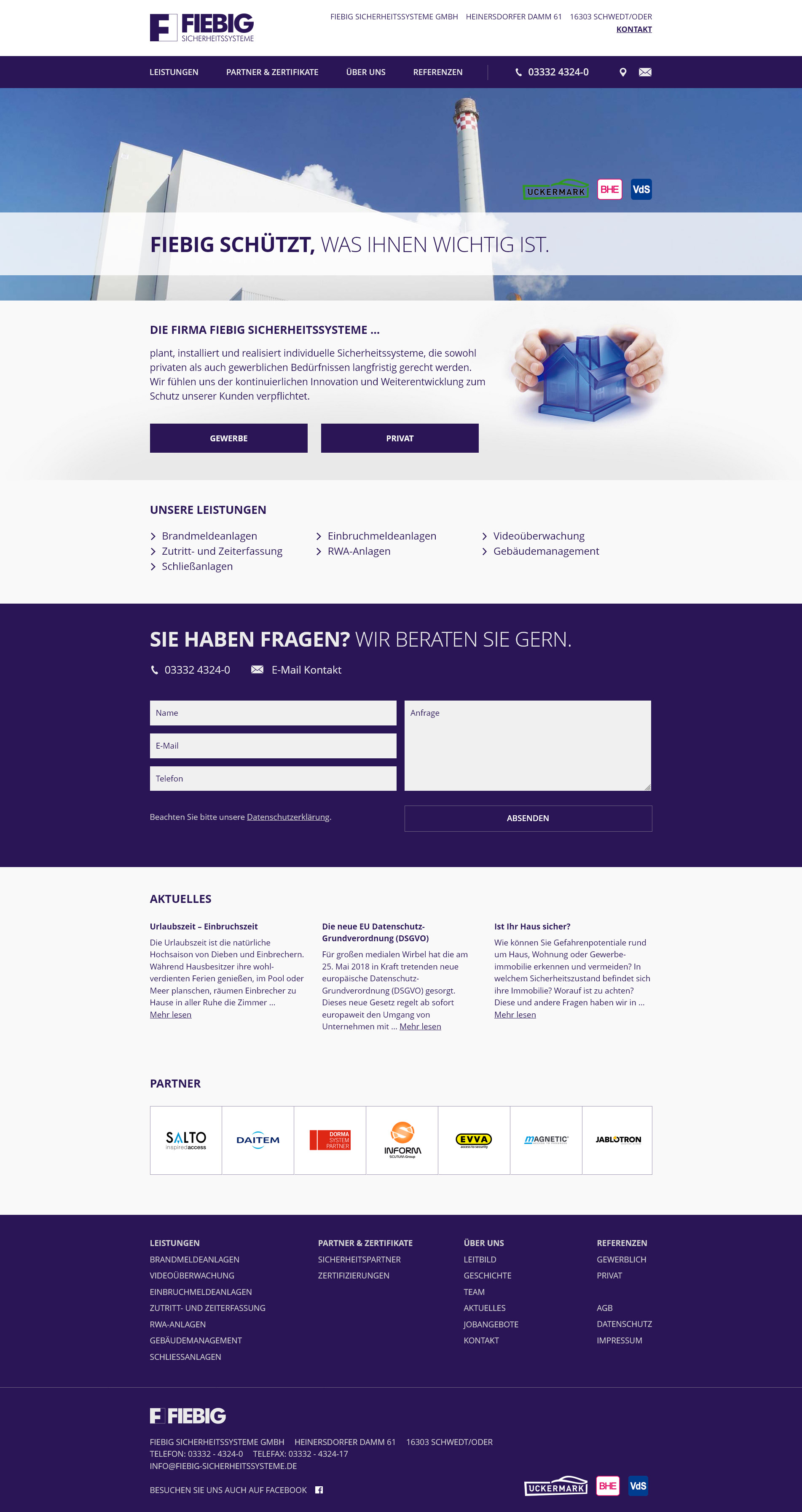 Webdesign Screenshot: Fiebig Sicherheitssysteme GmbH