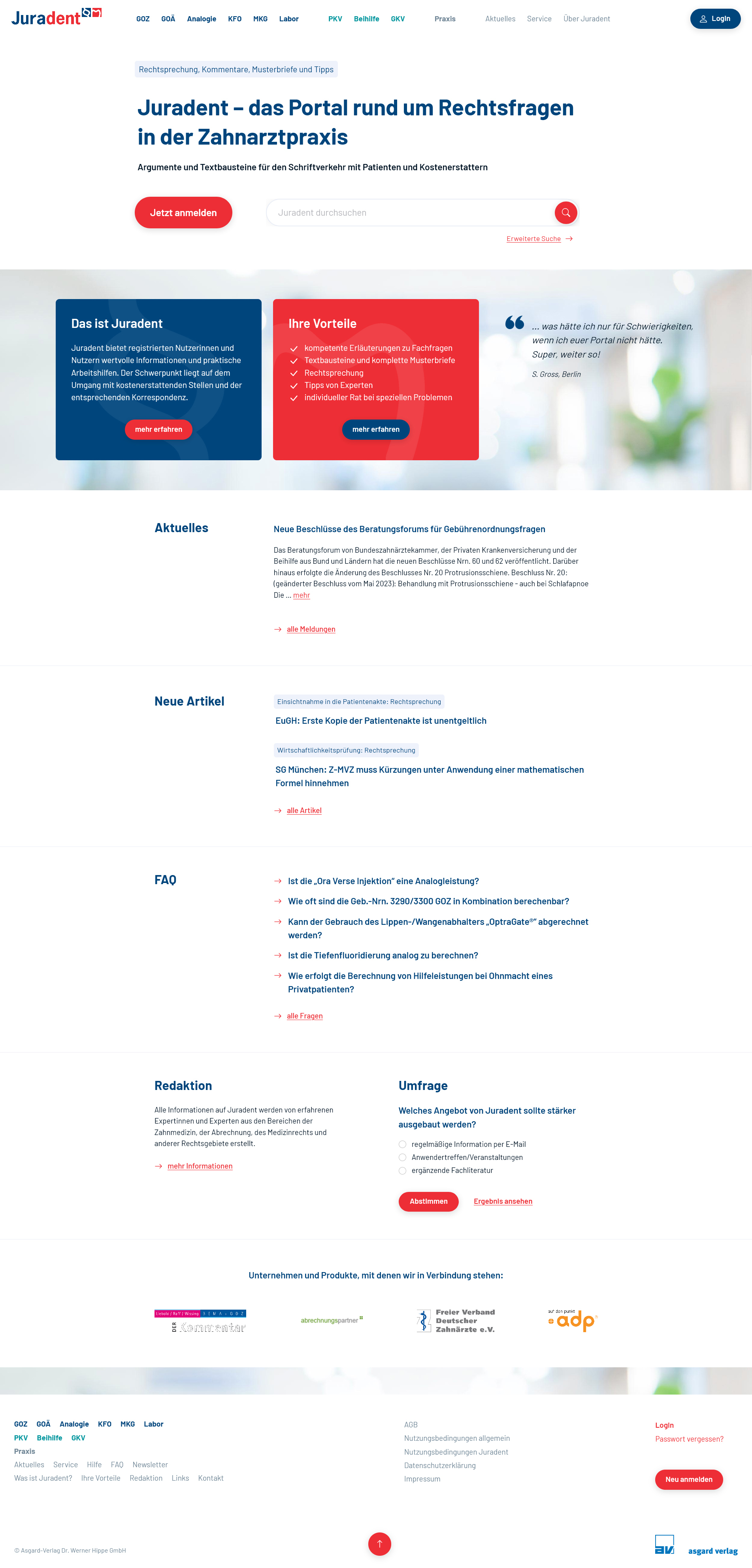 Webdesign Screenshot: Juristisch-Medizinisches Fachportal „Juradent“