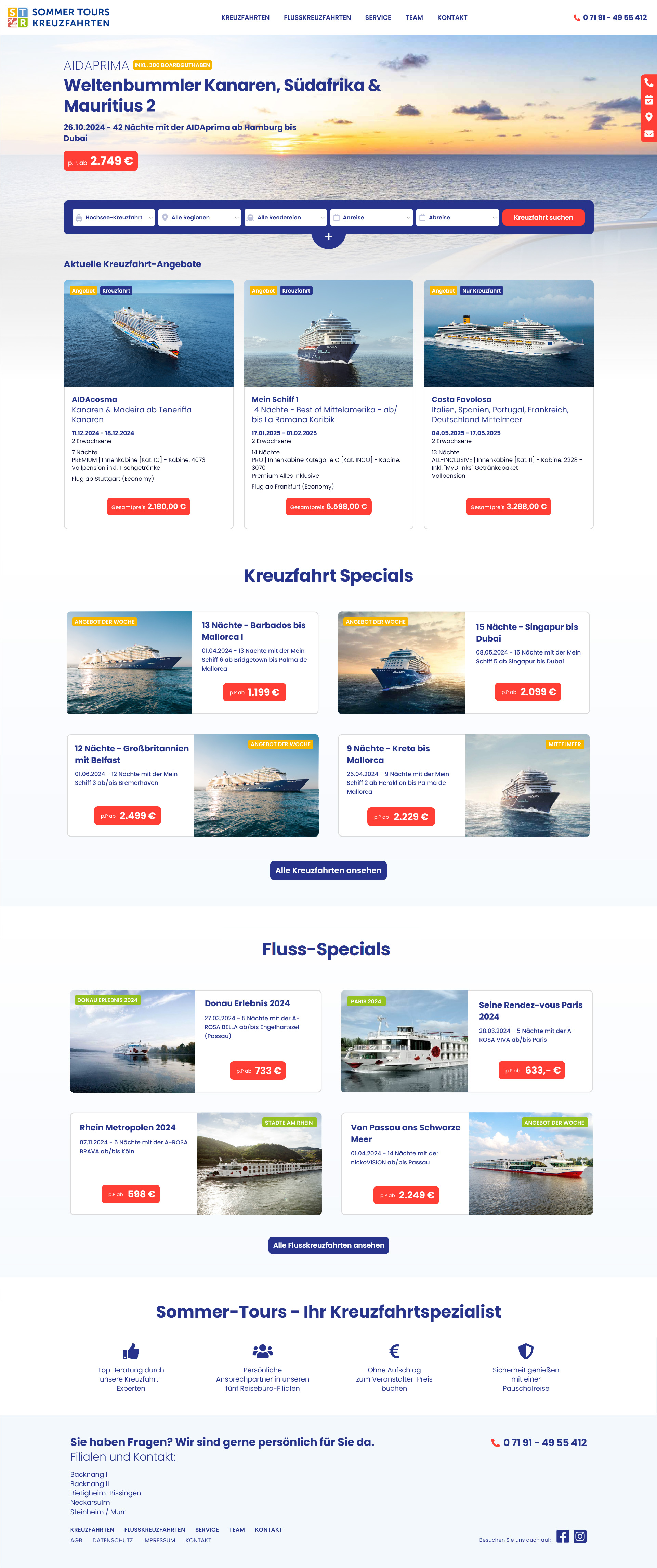 Webdesign Screenshot: Sommer-Tours Kreuzfahrten