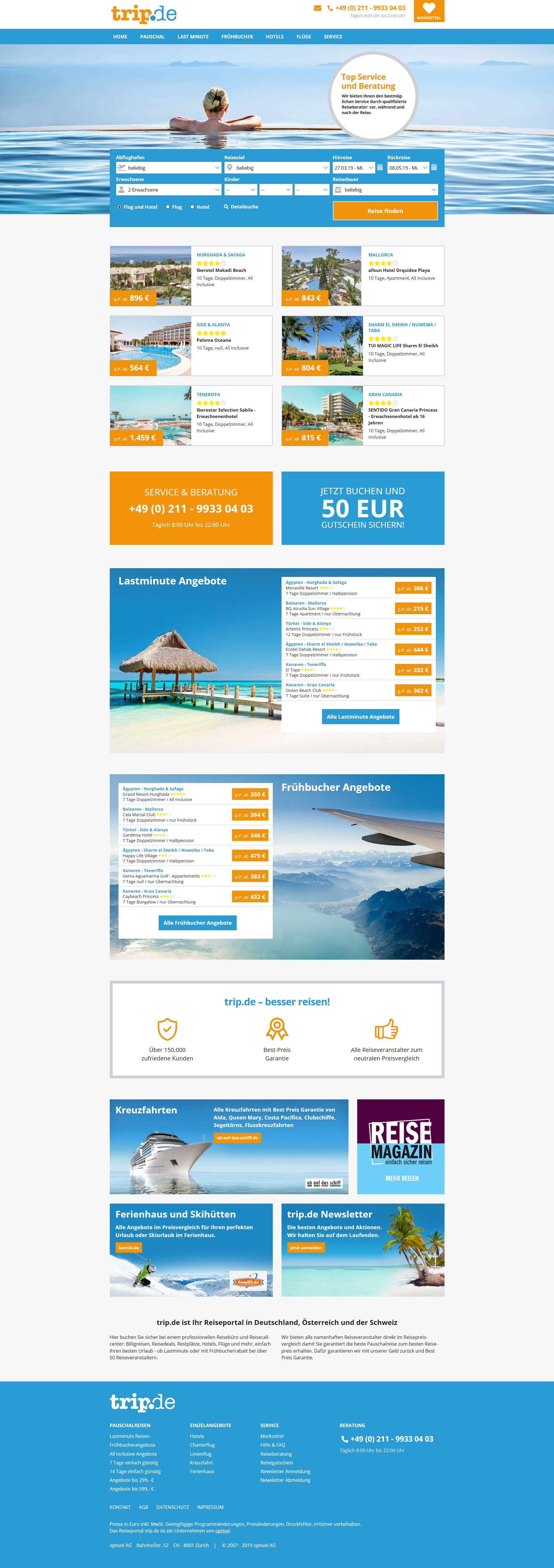 Webdesign Screenshot: trip.de – besser reisen!